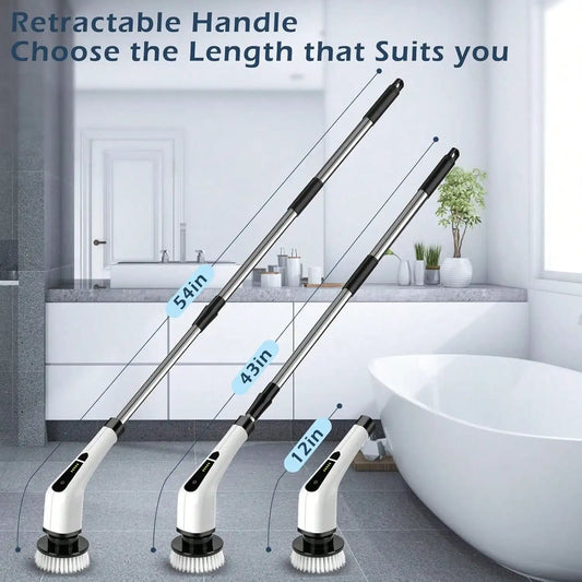 Electric Bathroom Cleaning Brush, Cordless Spin Scrubber Full Body Waterproof IPX7 With Adjustable Handle, 8 Replaceable Brush Heads For Bathtub/Kitchen/Window/Home.