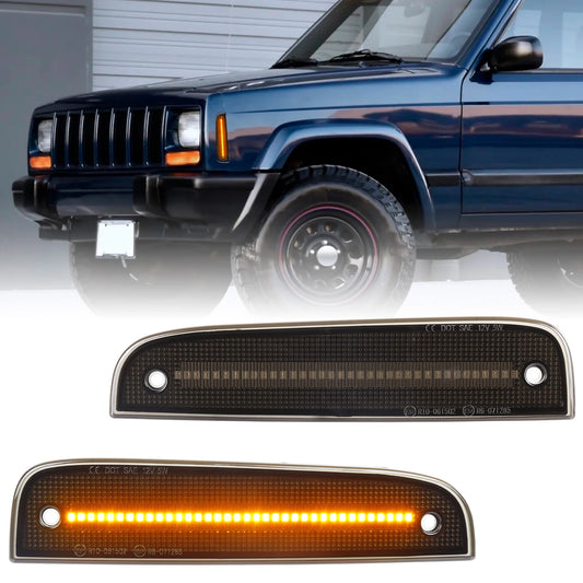 2PCS High Quality Amber LED  Side Marker Lights for Jeep Cherokee All Models 97-01 Front Bumper Accessory Indicator Lamps