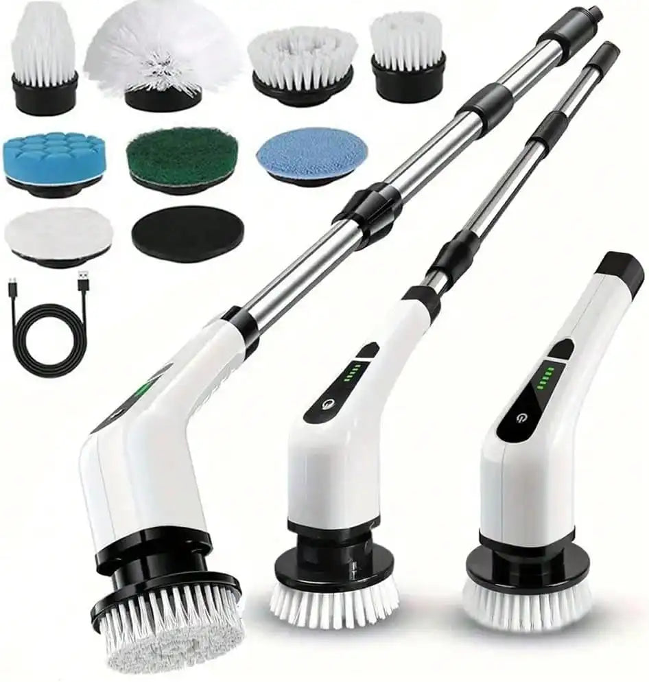Electric Bathroom Cleaning Brush, Cordless Spin Scrubber Full Body Waterproof IPX7 With Adjustable Handle, 8 Replaceable Brush Heads For Bathtub/Kitchen/Window/Home.