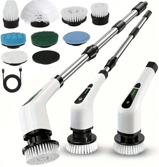 Electric Bathroom Cleaning Brush, Cordless Spin Scrubber Full Body Waterproof IPX7 With Adjustable Handle, 8 Replaceable Brush Heads For Bathtub/Kitchen/Window/Home.