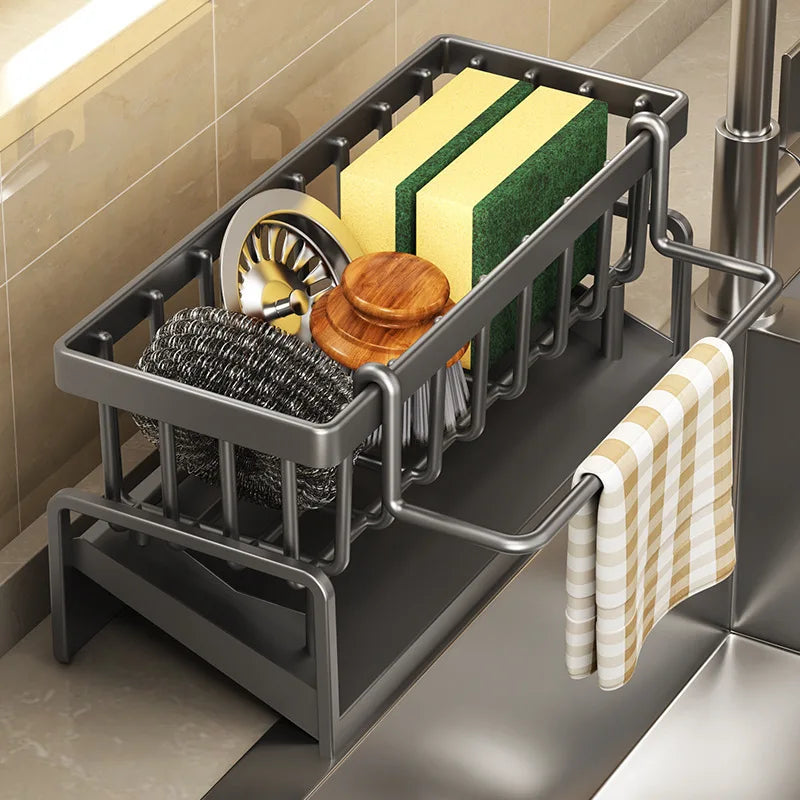 Estante de almacenamiento de especias de cocina con rejilla de drenaje, organizador de fregadero de instalación, estante montado en grifo para accesorios de cocina del hogar
