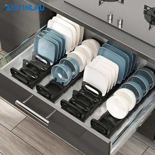 JUSTINLAU Under Cabinet Dishes Storage Holder Bowl Dish Rack Household Cabinet Drawer Dishes Drying Rack Adjustable Drain Rack