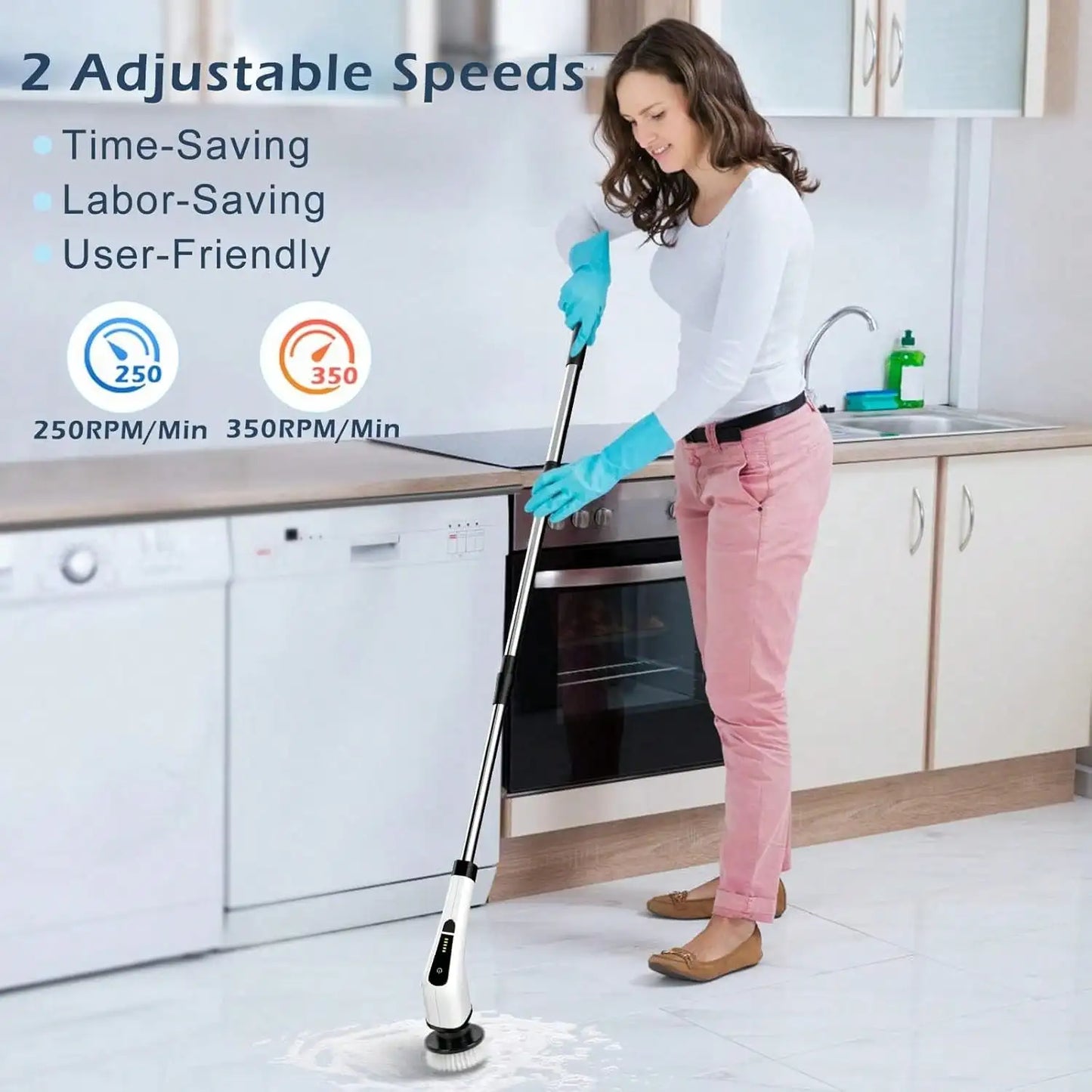 Electric Bathroom Cleaning Brush, Cordless Spin Scrubber Full Body Waterproof IPX7 With Adjustable Handle, 8 Replaceable Brush Heads For Bathtub/Kitchen/Window/Home.