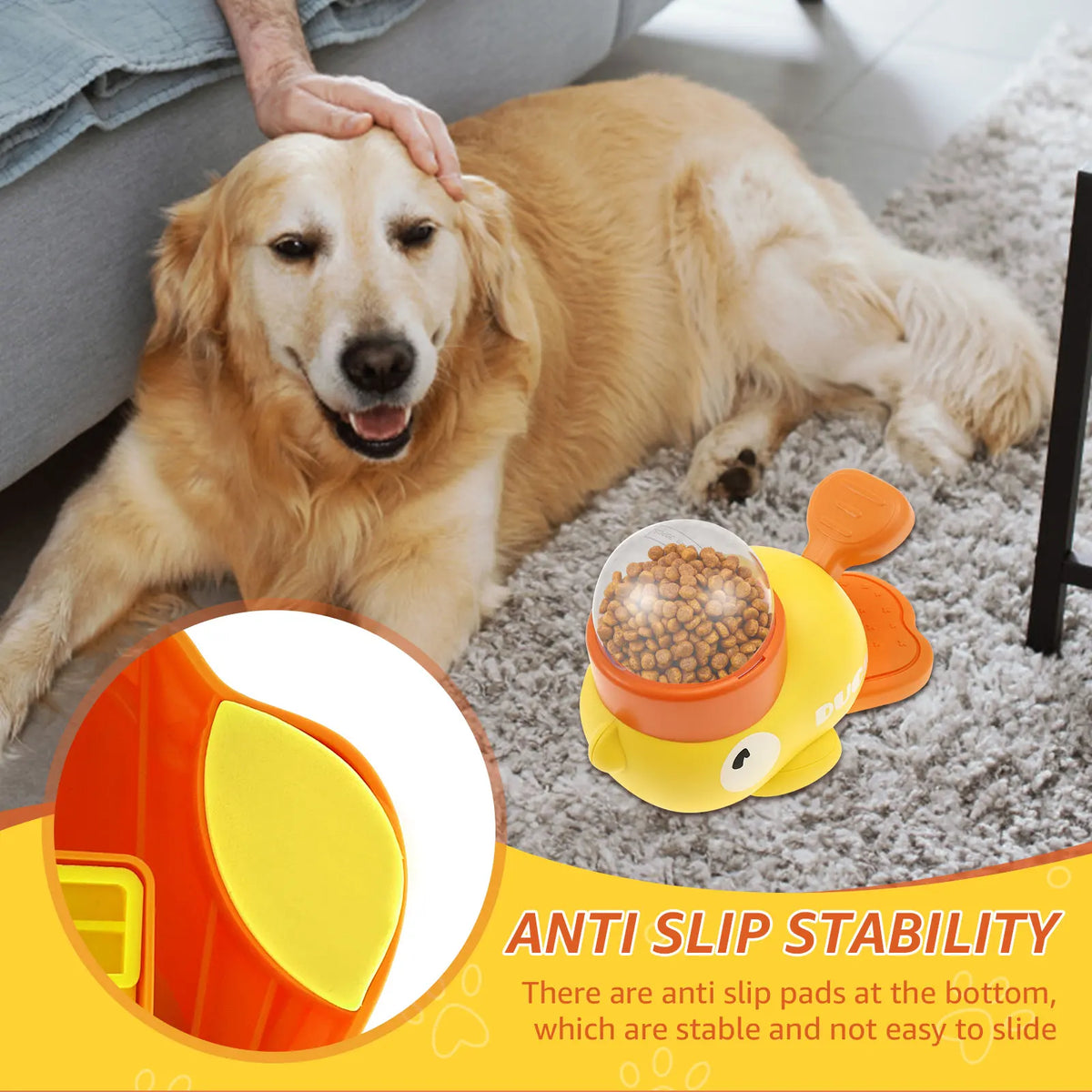 Comedero Lento Interactivo para Perros con Forma de Pato, Lavable, Juguete Dispensador Automático de Comida para Mascotas con 3 Tamaños de Salida de Alimentos