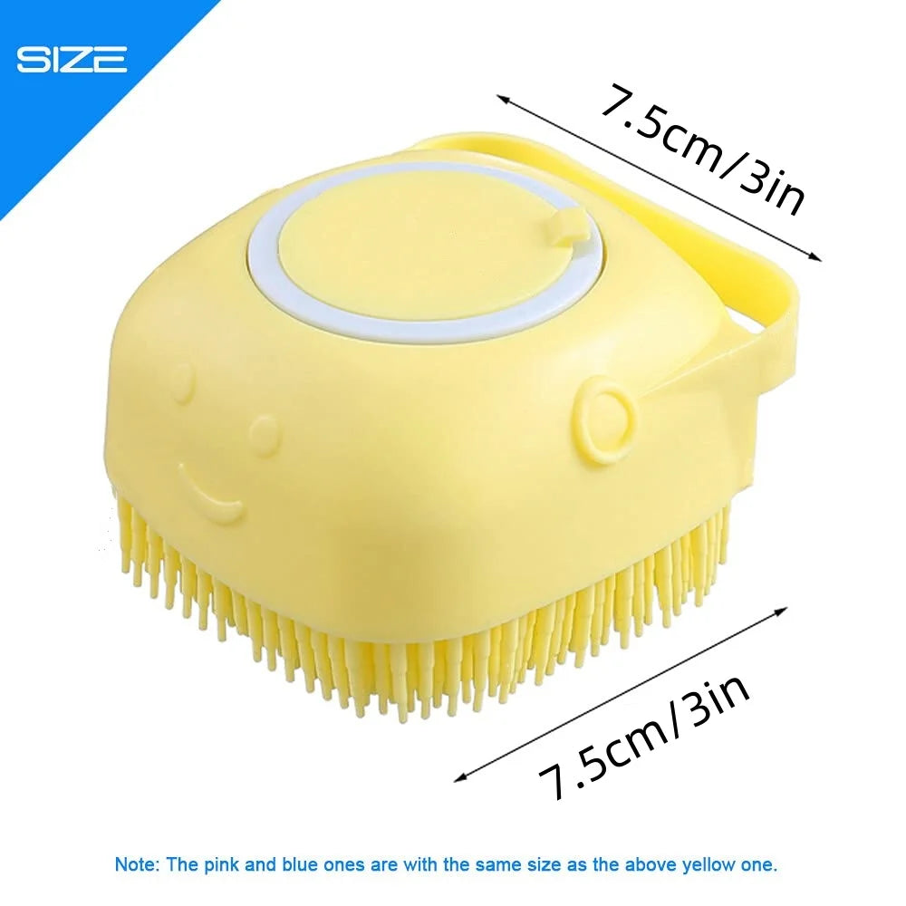 Dog Bathing Brush Pet Massage Brush Shampoo Dispenser Soft Silicone Brush Rubber Bristle for Dogs and Cats Shower Grooming Tool