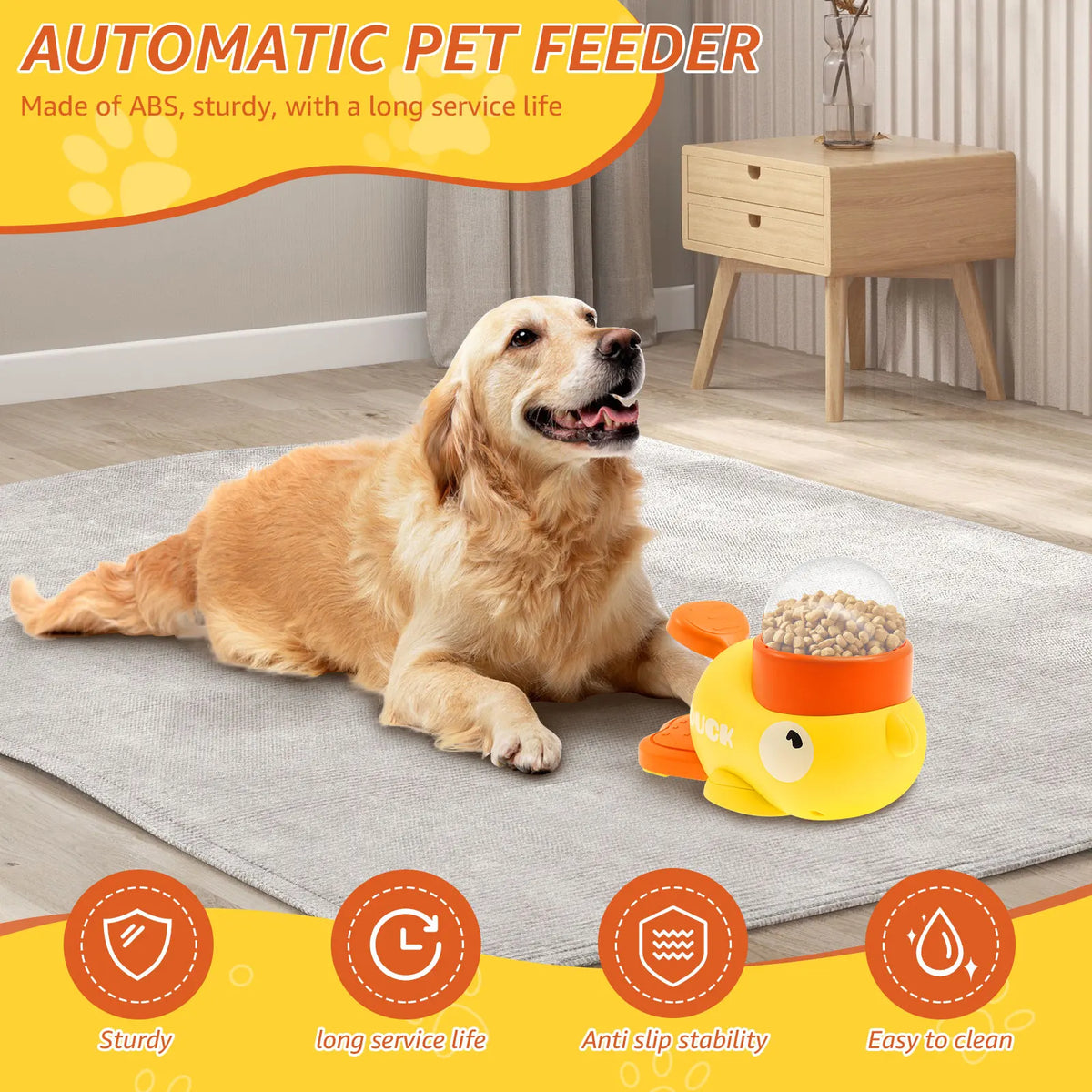 Comedero Lento Interactivo para Perros con Forma de Pato, Lavable, Juguete Dispensador Automático de Comida para Mascotas con 3 Tamaños de Salida de Alimentos