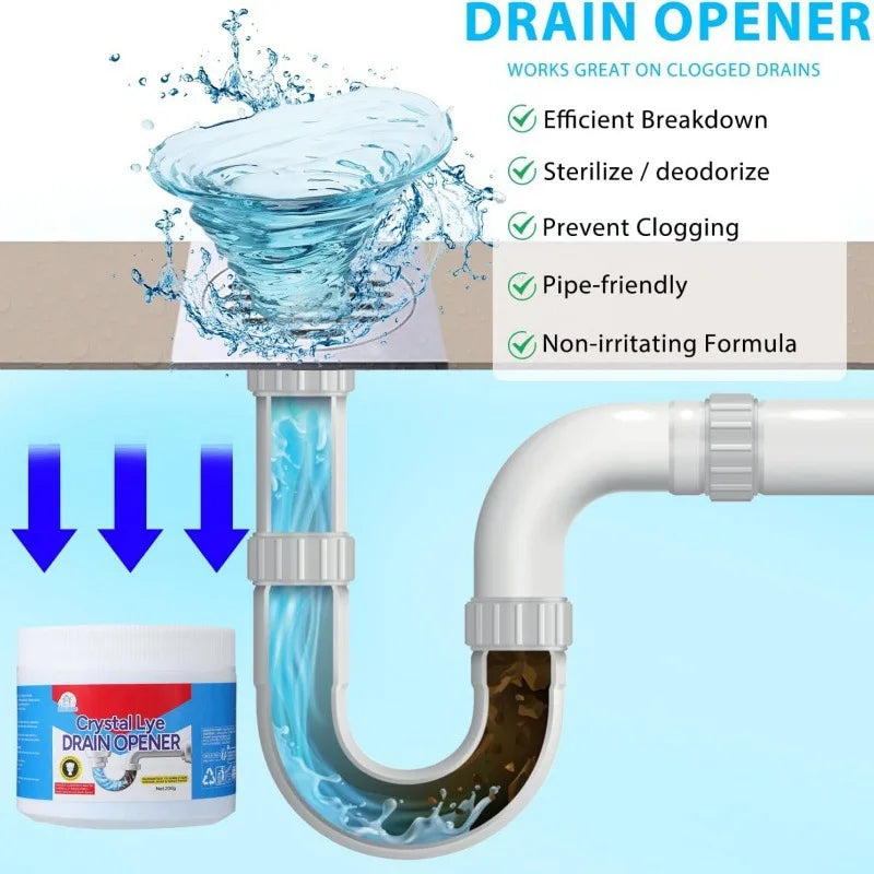 Crystal Lye Drain Opener 260g Powerful Pipe Cleaner Safe For Pipes Removes Hair Grease Soap And Toilet Paper Clogs