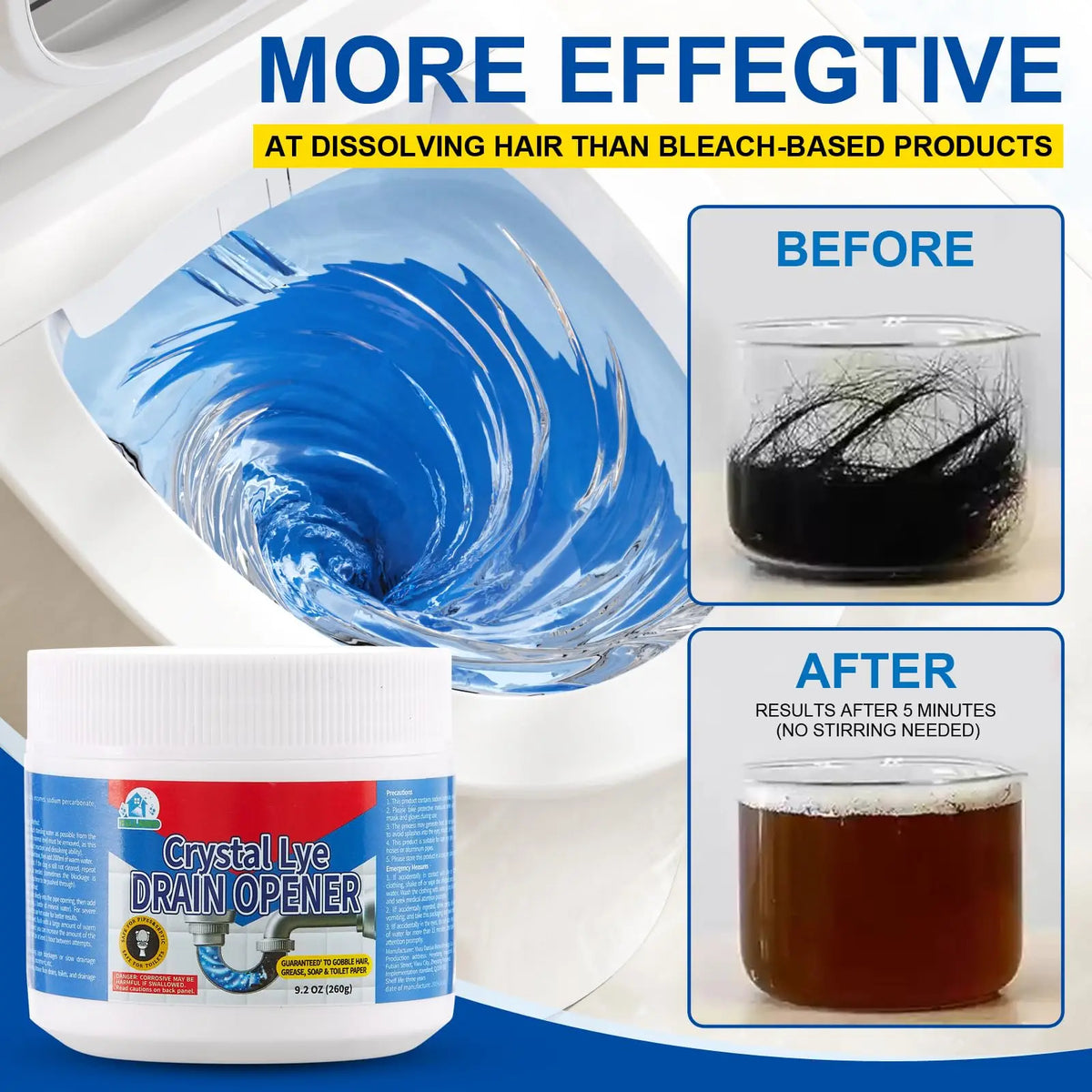 Crystal Lye Drain Opener 260g Powerful Pipe Cleaner Safe For Pipes Removes Hair Grease Soap And Toilet Paper Clogs