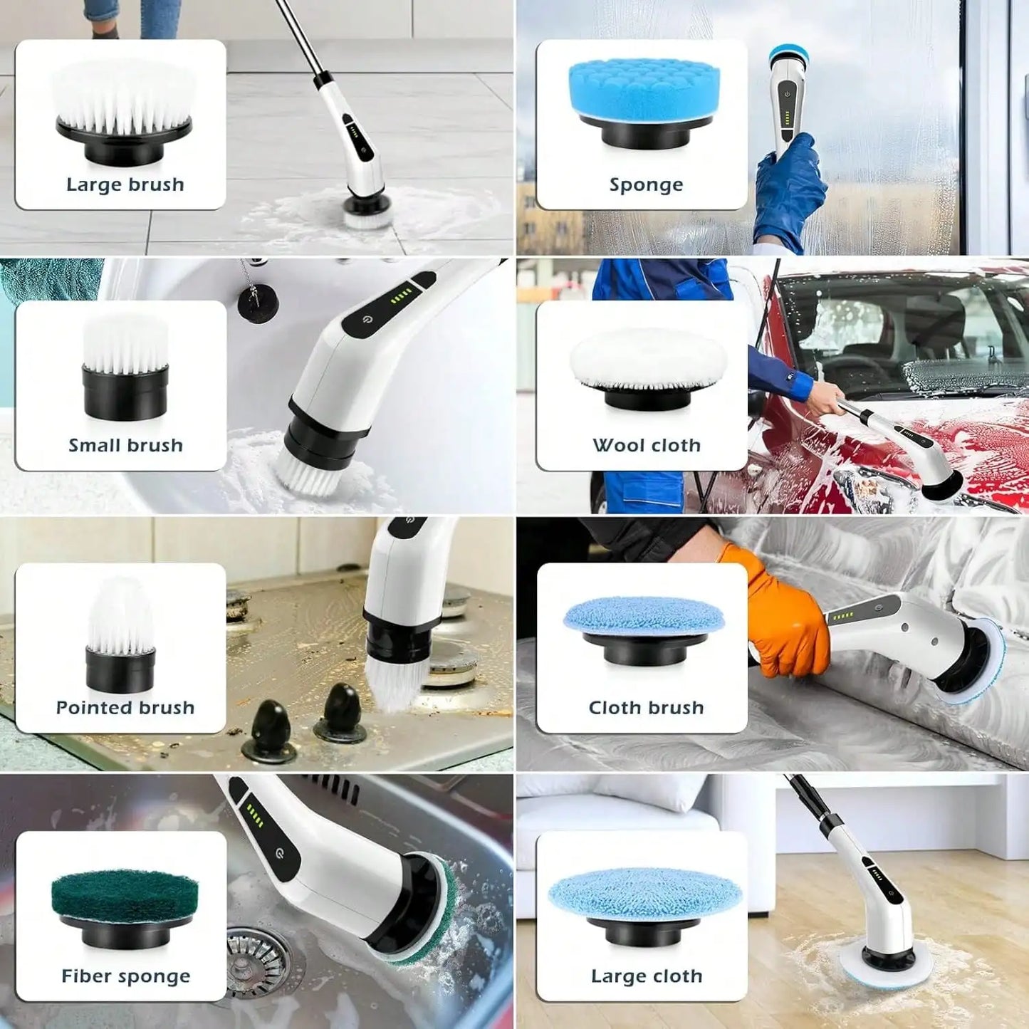 Electric Bathroom Cleaning Brush, Cordless Spin Scrubber Full Body Waterproof IPX7 With Adjustable Handle, 8 Replaceable Brush Heads For Bathtub/Kitchen/Window/Home.
