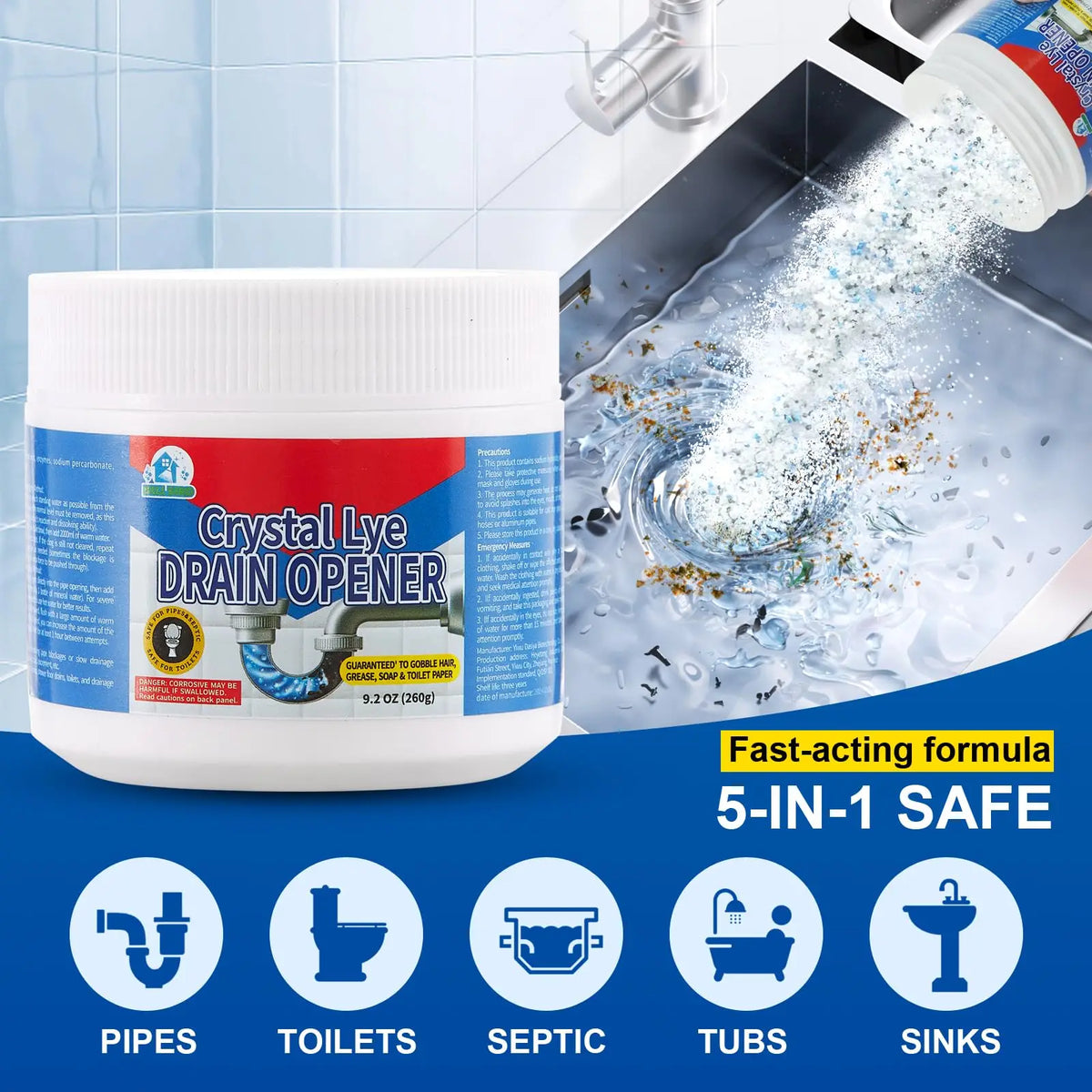 Crystal Lye Drain Opener 260g Powerful Pipe Cleaner Safe For Pipes Removes Hair Grease Soap And Toilet Paper Clogs