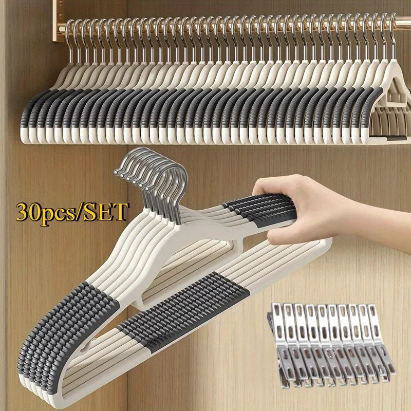 30pack (10 Velvet Hangers and 20 Clips), Heavy-duty Anti Slip Hanger for Wardrobe Organization,Various Color of Household Hanger