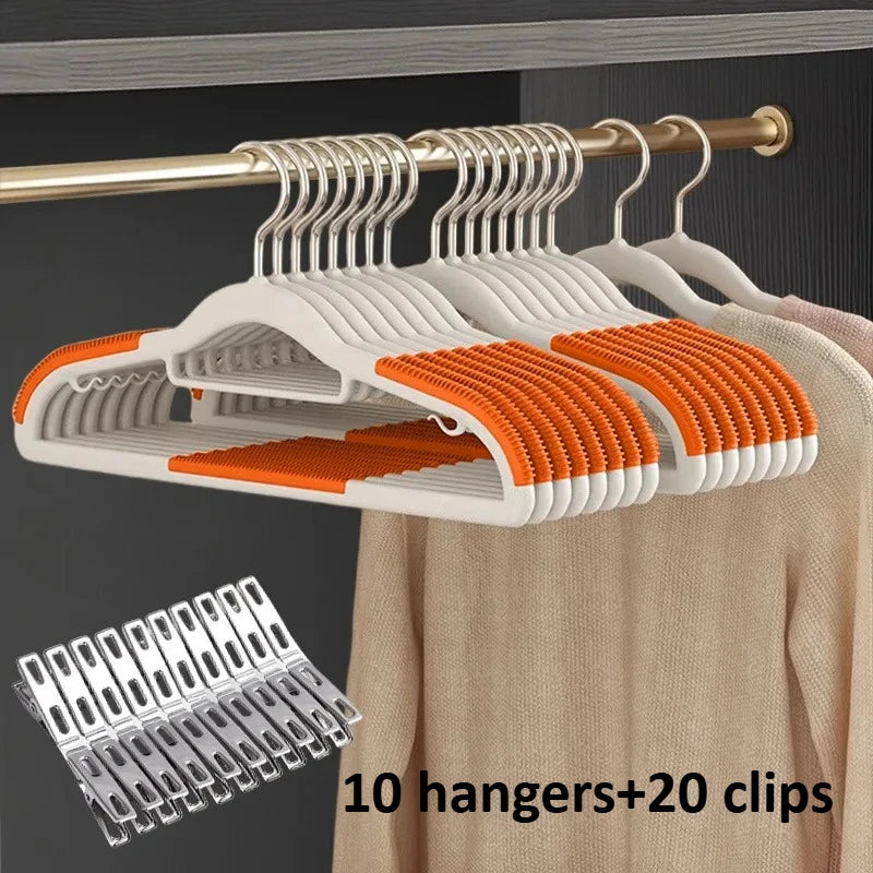 30pack (10 Velvet Hangers and 20 Clips), Heavy-duty Anti Slip Hanger for Wardrobe Organization,Various Color of Household Hanger