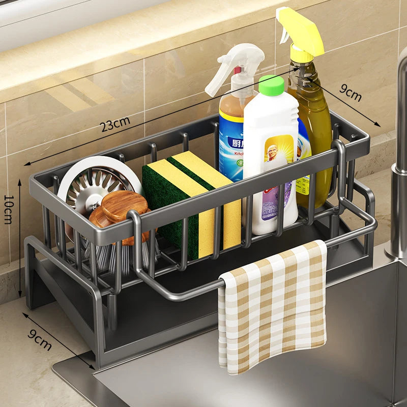 Estante de almacenamiento de especias de cocina con rejilla de drenaje, organizador de fregadero de instalación, estante montado en grifo para accesorios de cocina del hogar