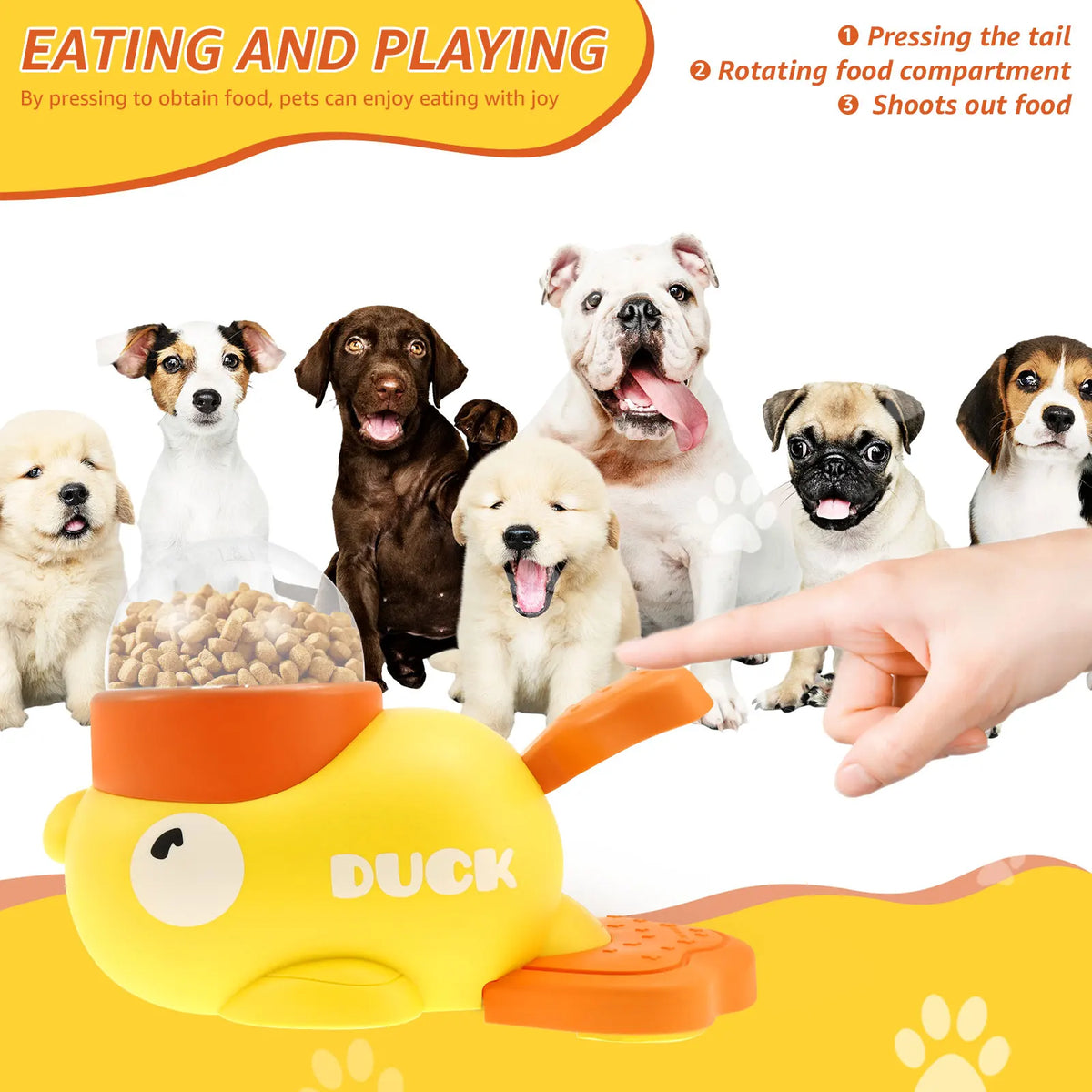 Comedero Lento Interactivo para Perros con Forma de Pato, Lavable, Juguete Dispensador Automático de Comida para Mascotas con 3 Tamaños de Salida de Alimentos