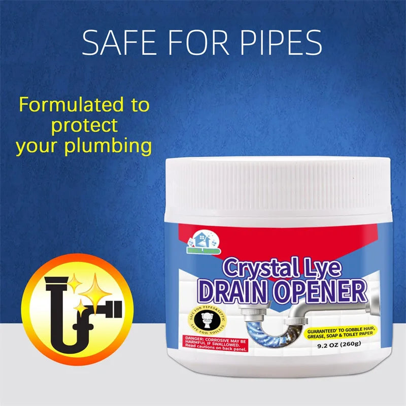Crystal Lye Drain Opener 260g Powerful Pipe Cleaner Safe For Pipes Removes Hair Grease Soap And Toilet Paper Clogs