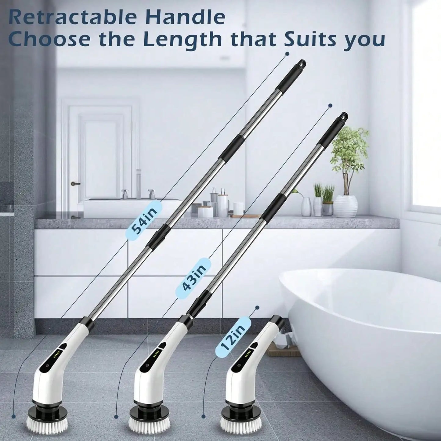 Electric Bathroom Cleaning Brush, Cordless Spin Scrubber Full Body Waterproof IPX7 With Adjustable Handle, 8 Replaceable Brush Heads For Bathtub/Kitchen/Window/Home.