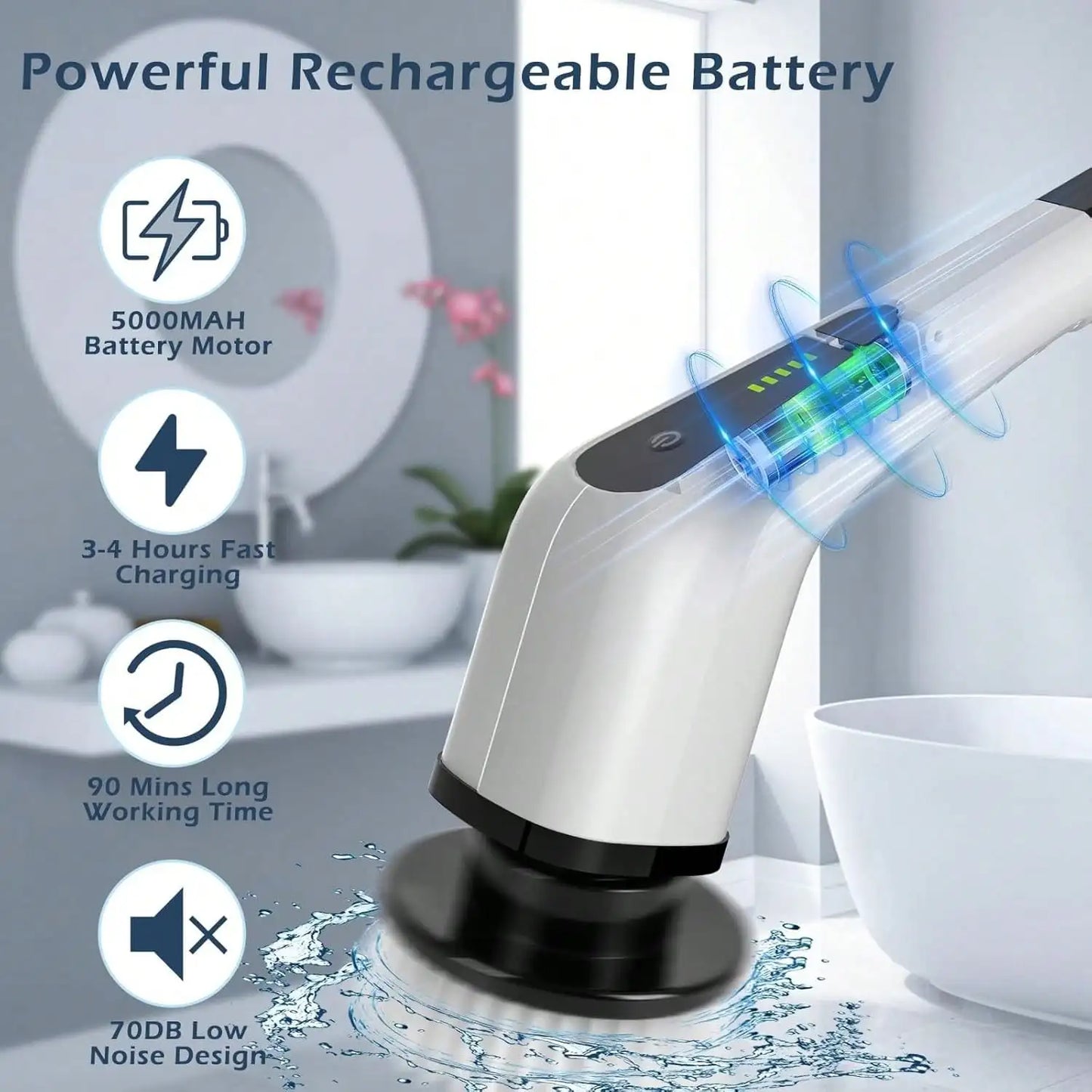 Electric Bathroom Cleaning Brush, Cordless Spin Scrubber Full Body Waterproof IPX7 With Adjustable Handle, 8 Replaceable Brush Heads For Bathtub/Kitchen/Window/Home.