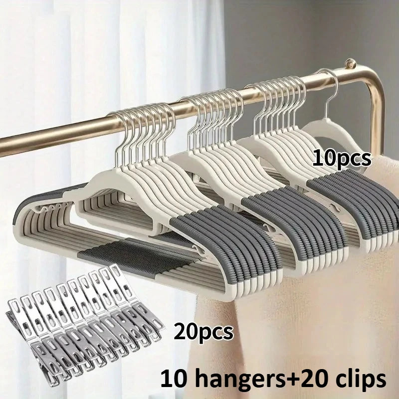 30pack (10 Velvet Hangers and 20 Clips), Heavy-duty Anti Slip Hanger for Wardrobe Organization,Various Color of Household Hanger