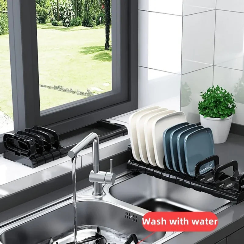 JUSTINLAU Under Cabinet Dishes Storage Holder Bowl Dish Rack Household Cabinet Drawer Dishes Drying Rack Adjustable Drain Rack