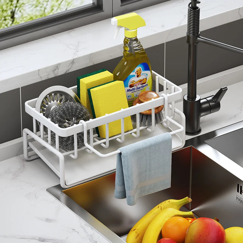 Estante de almacenamiento de especias de cocina con rejilla de drenaje, organizador de fregadero de instalación, estante montado en grifo para accesorios de cocina del hogar