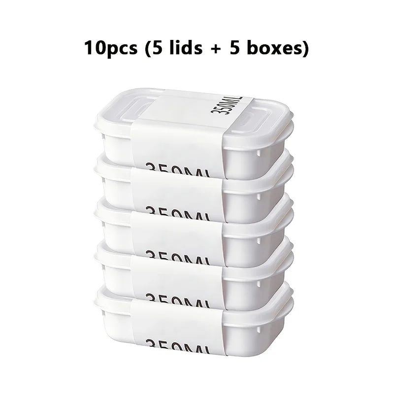 10Pcs Reusable Food Storage Set, 5 Containers+5 Lids, Food-Grade, Stackable, Freezer-Safe, Bento Boxes for Meat & Fruit