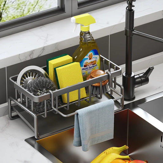 Estante de almacenamiento de especias de cocina con rejilla de drenaje, organizador de fregadero de instalación, estante montado en grifo para accesorios de cocina del hogar